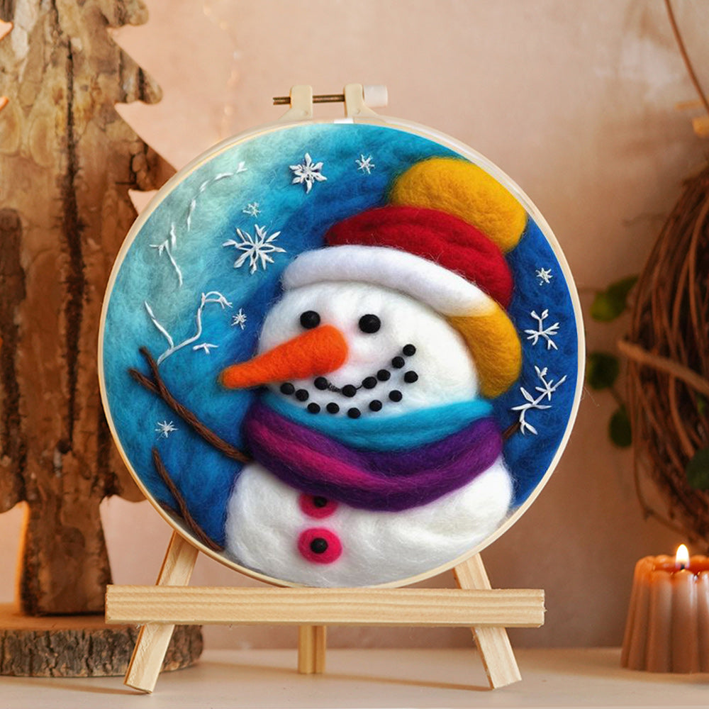 Snowman with Color Scarf Wool Needle Felting Painting Kit