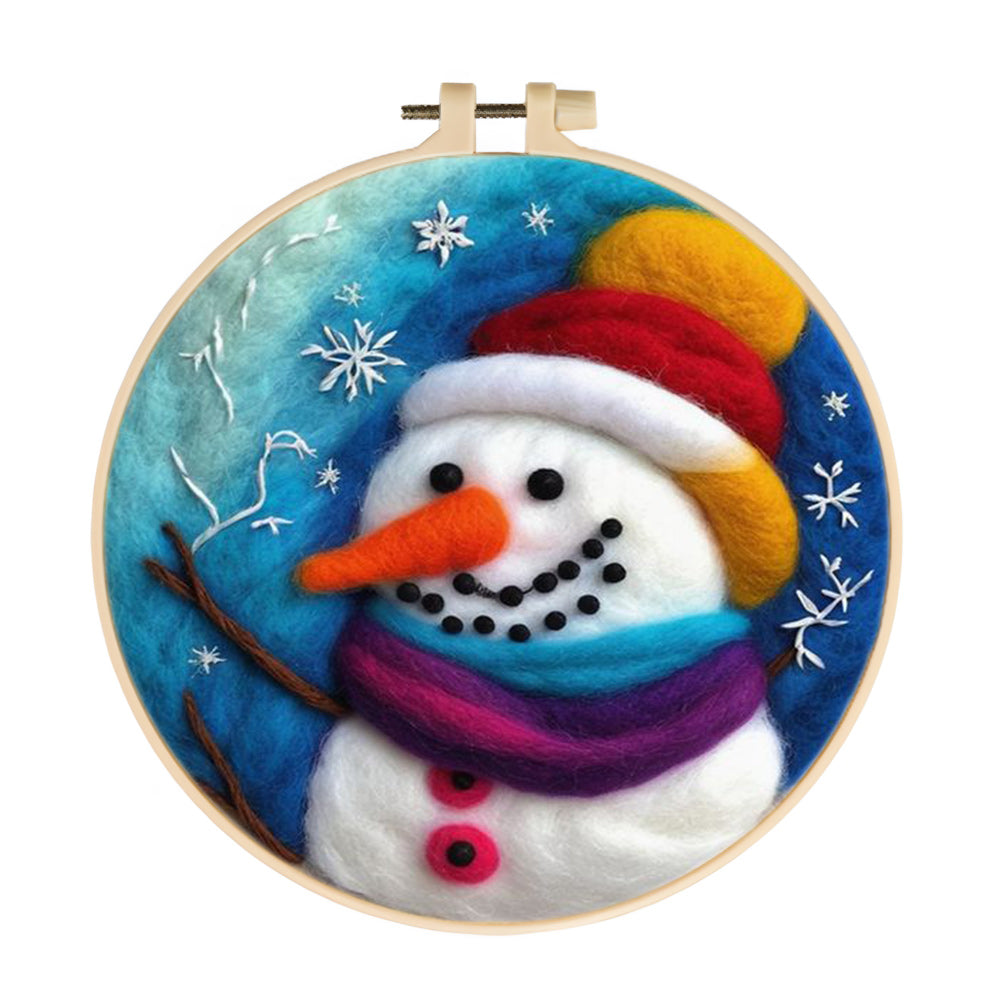 Snowman with Color Scarf Wool Needle Felting Painting Kit