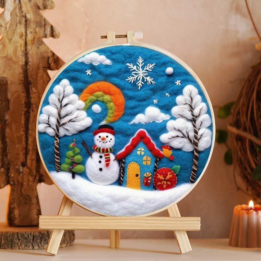 Snow Cottage & Snowman Wool Needle Felting Painting Kit