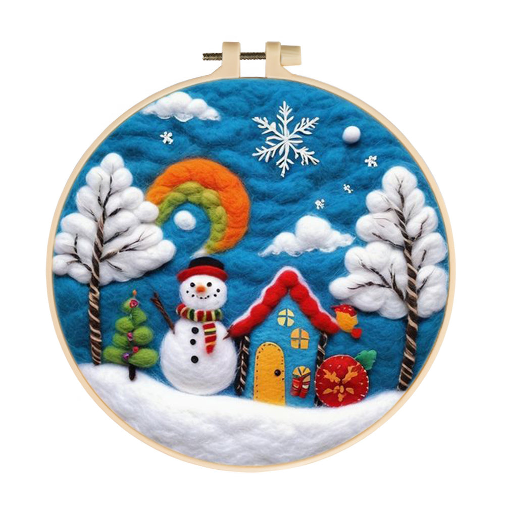Snow Cottage & Snowman Wool Needle Felting Painting Kit