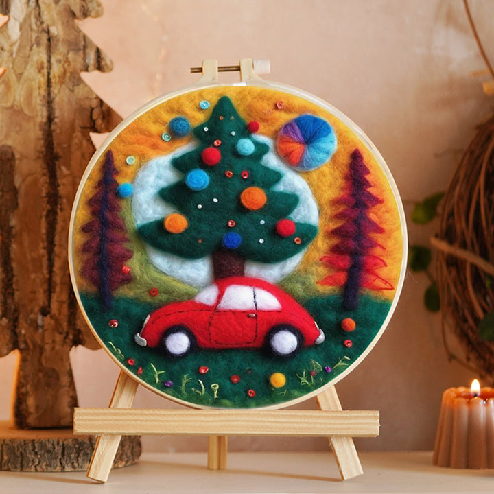 Red Car & Christmas Tree Wool Needle Felting Painting Kit