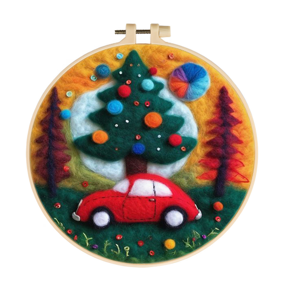 Red Car & Christmas Tree Wool Needle Felting Painting Kit