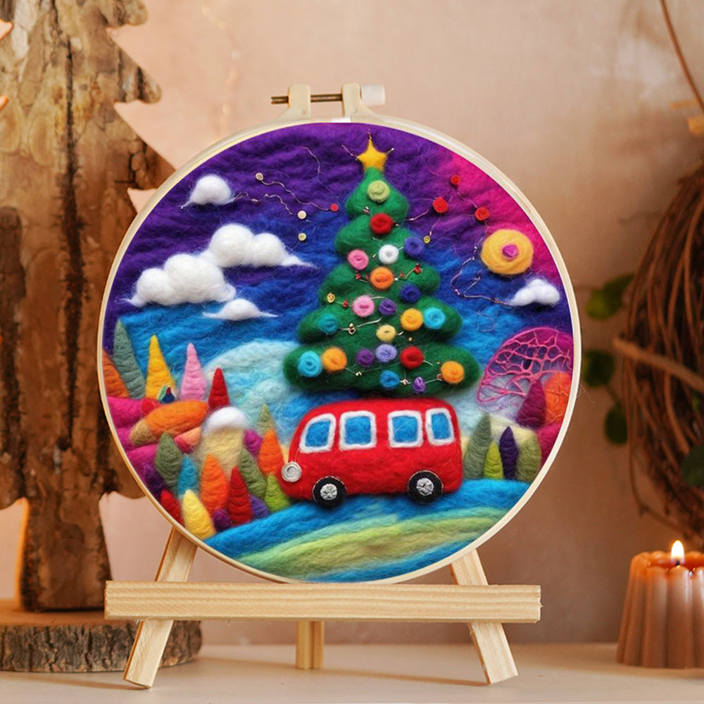Red Bus & Color Tree Wool Needle Felting Painting Kit