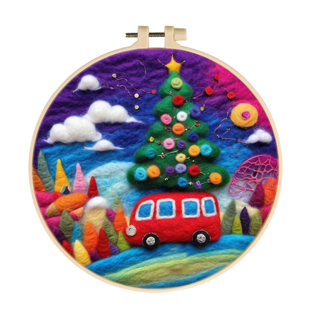 Red Bus & Color Tree Wool Needle Felting Painting Kit