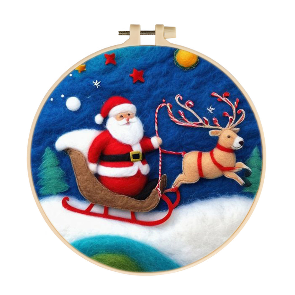 Santa & Reindeer Ride Wool Needle Felting Painting Kit