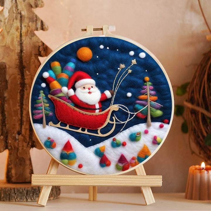Santa’s Sled & Color Trees Wool Needle Felting Painting Kit