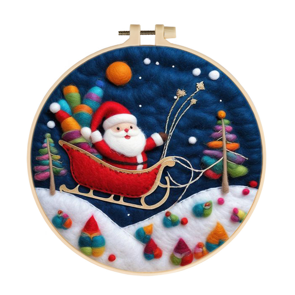 Santa’s Sled & Color Trees Wool Needle Felting Painting Kit