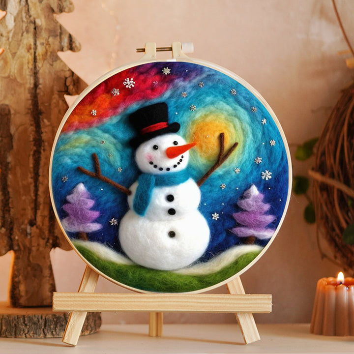 Snowman with Top Hat Wool Needle Felting Painting Kit