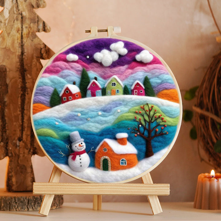 Snowman & Cottage Wool Needle Felting Painting Kit
