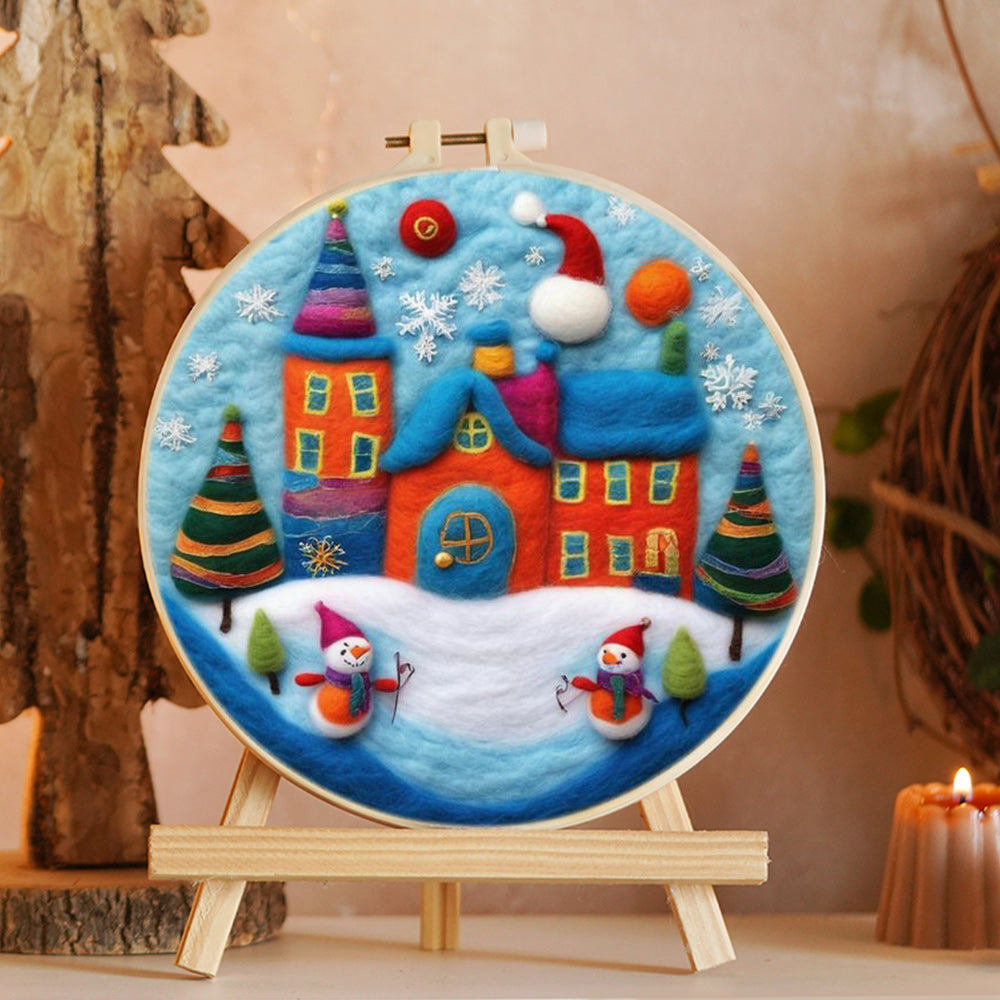 Snow Village & Two Snowmen Wool Needle Felting Painting Kit