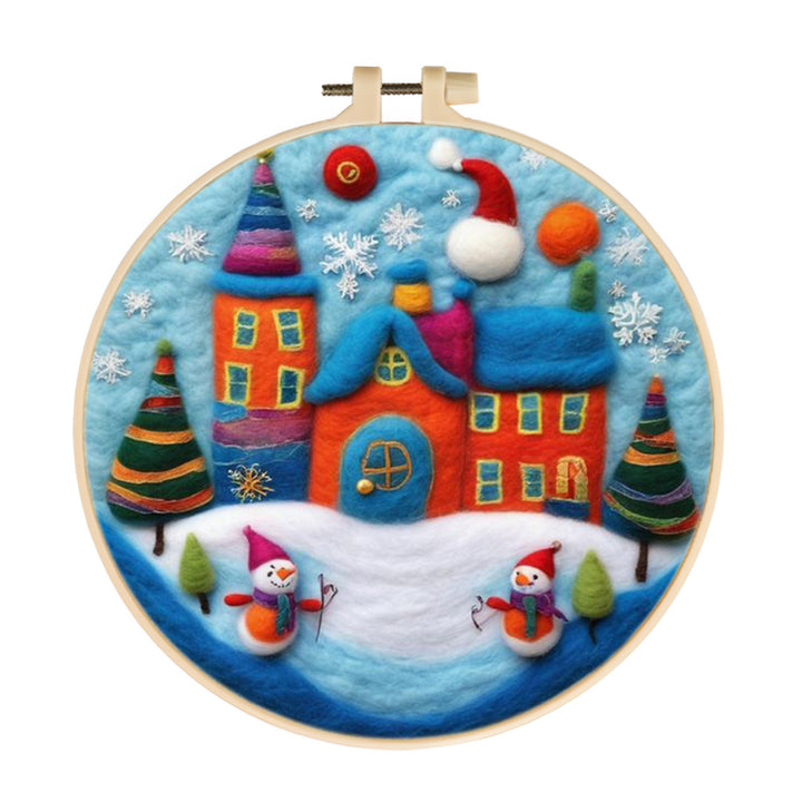Snow Village & Two Snowmen Wool Needle Felting Painting Kit