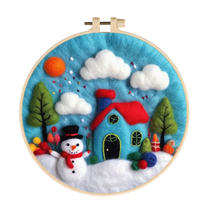 Snow Cottage & Tophat Snowman Wool Needle Felting Painting Kit