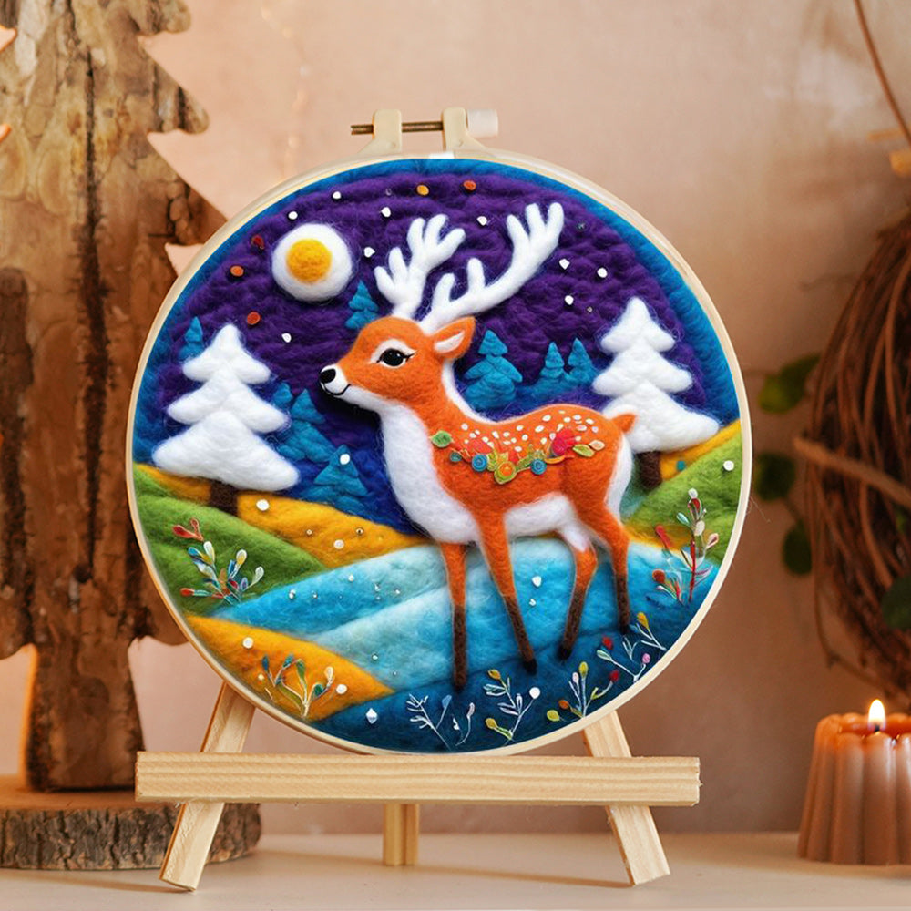 Night Deer Landscape Wool Needle Felting Painting Kit