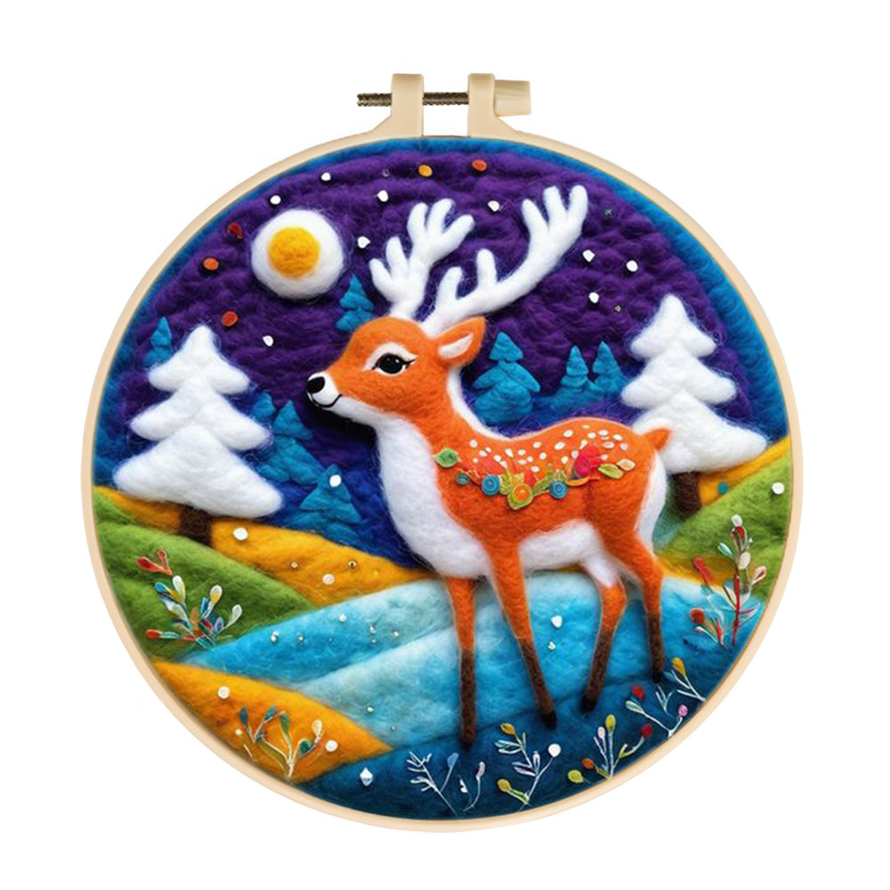 Night Deer Landscape Wool Needle Felting Painting Kit