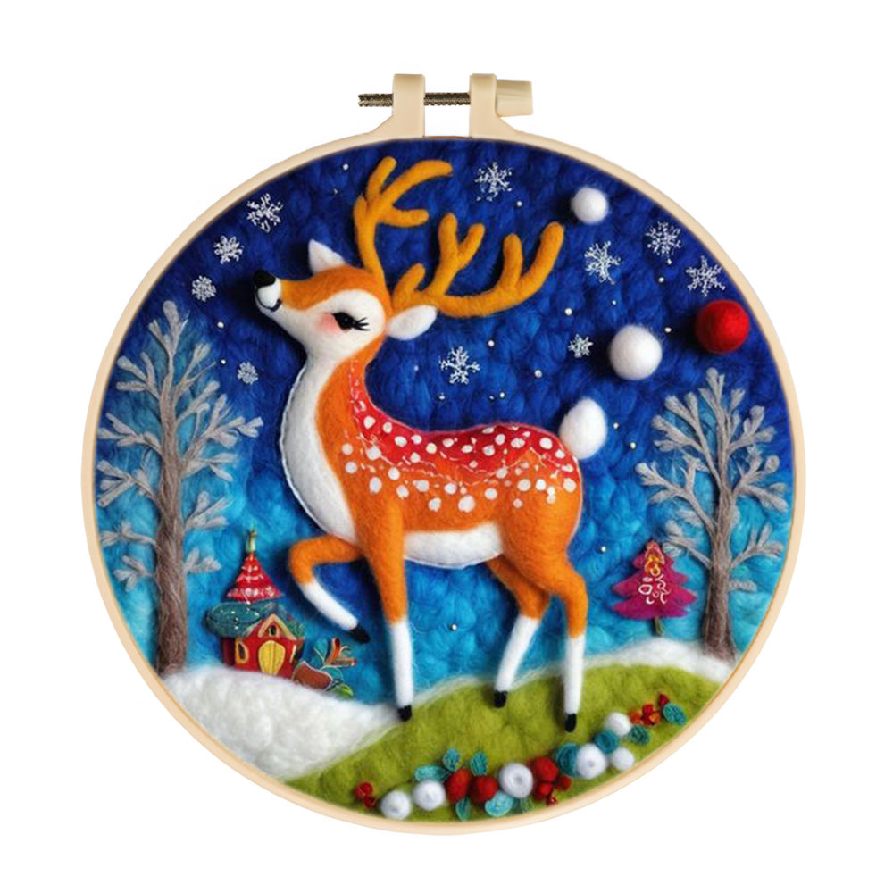 Deer with Red Pattern Wool Needle Felting Painting Kit