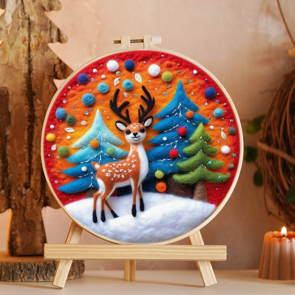 Deer & Colorful Trees Wool Needle Felting Painting Kit