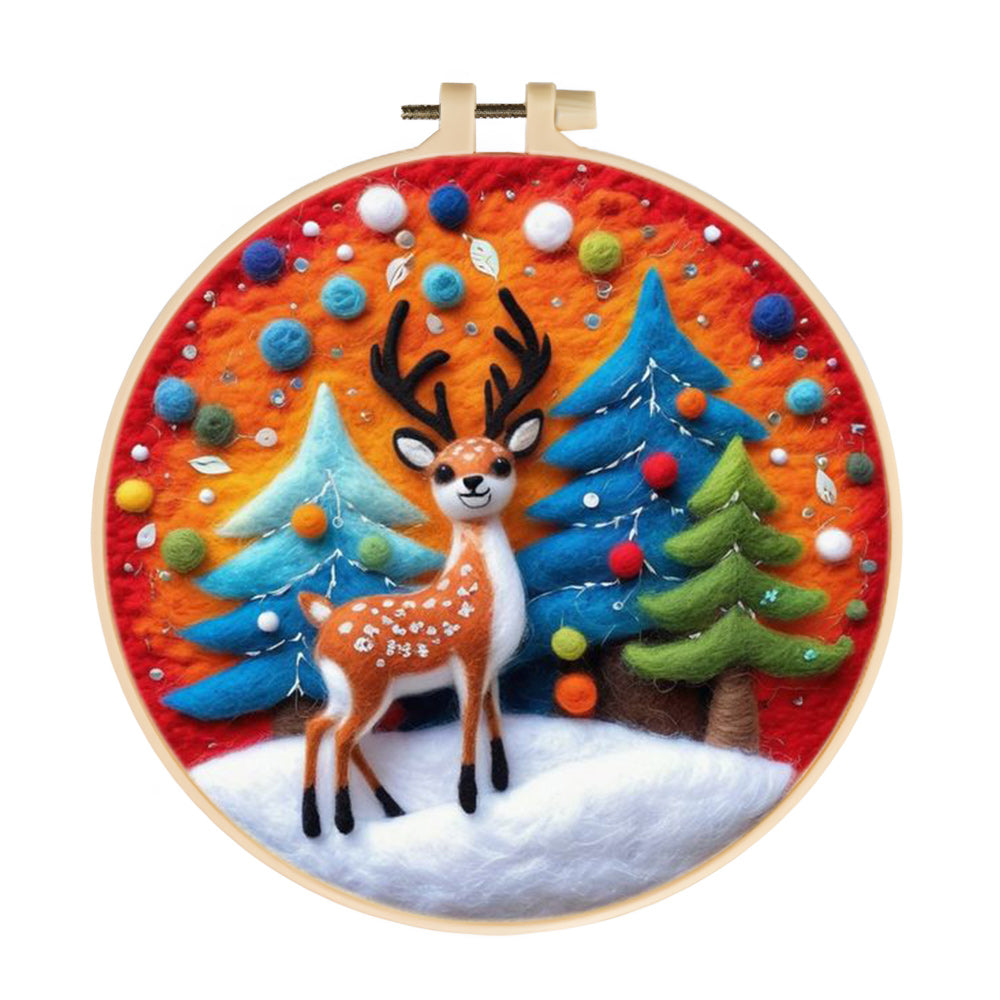 Deer & Colorful Trees Wool Needle Felting Painting Kit