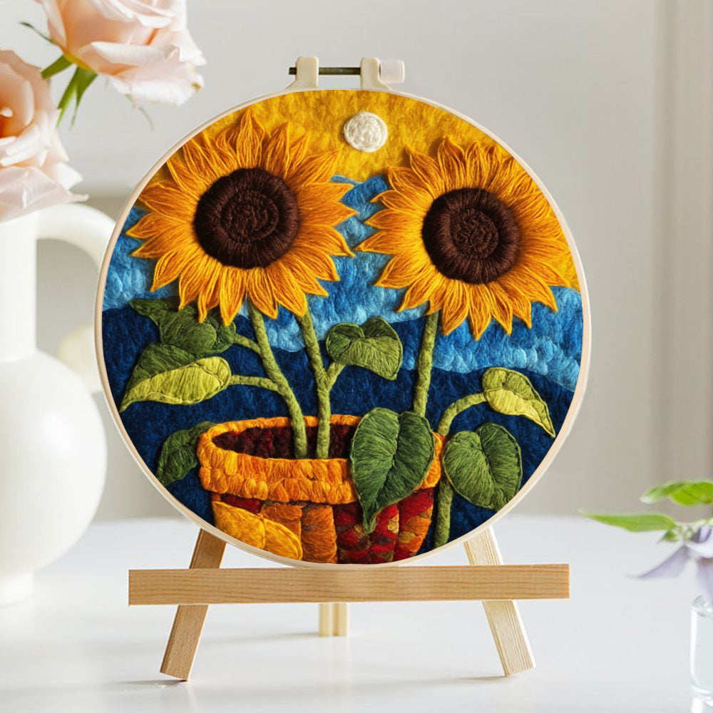 Two Golden Sunflowers Wool Needle Felting Painting Kit