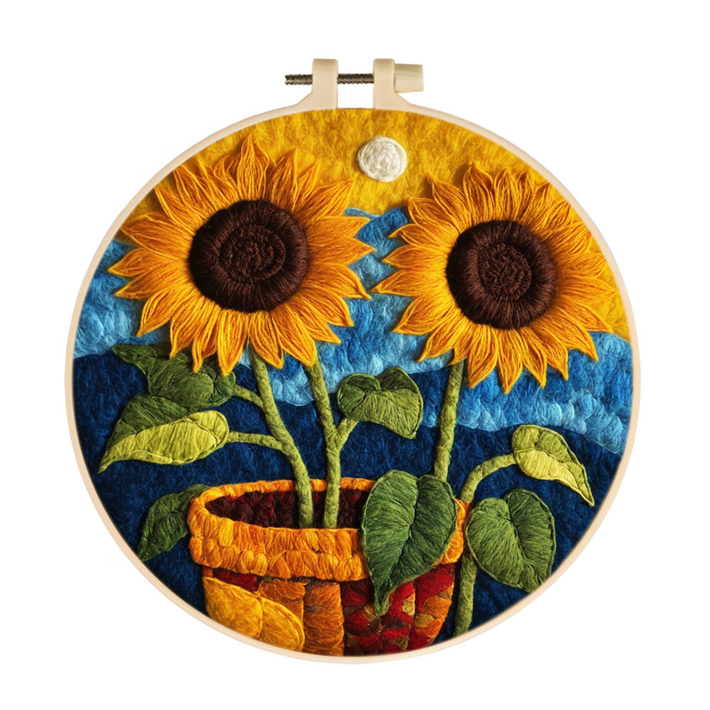 Two Golden Sunflowers Wool Needle Felting Painting Kit