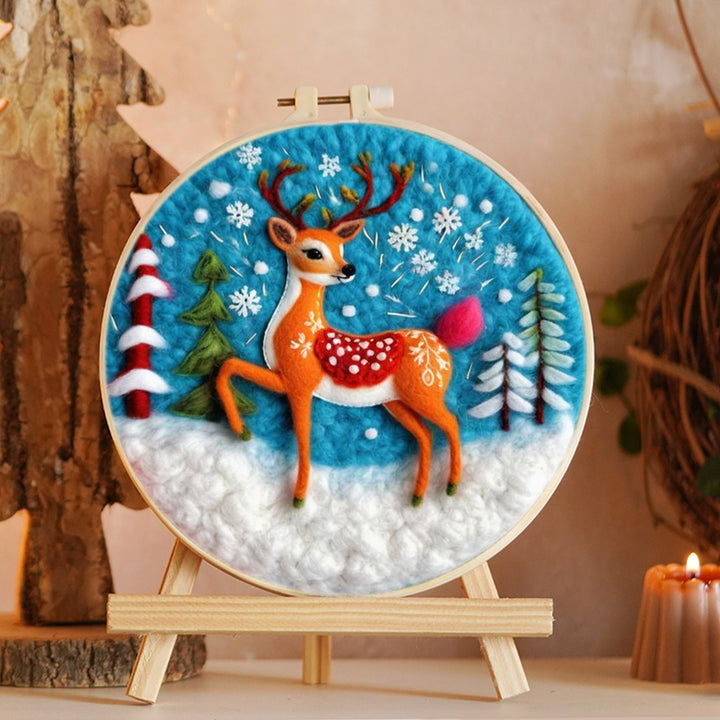 Deer & Candy Tree in Snow Wool Needle Felting Painting Kit