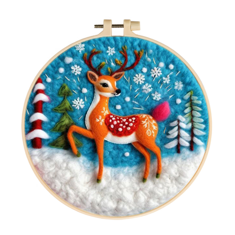 Deer & Candy Tree in Snow Wool Needle Felting Painting Kit