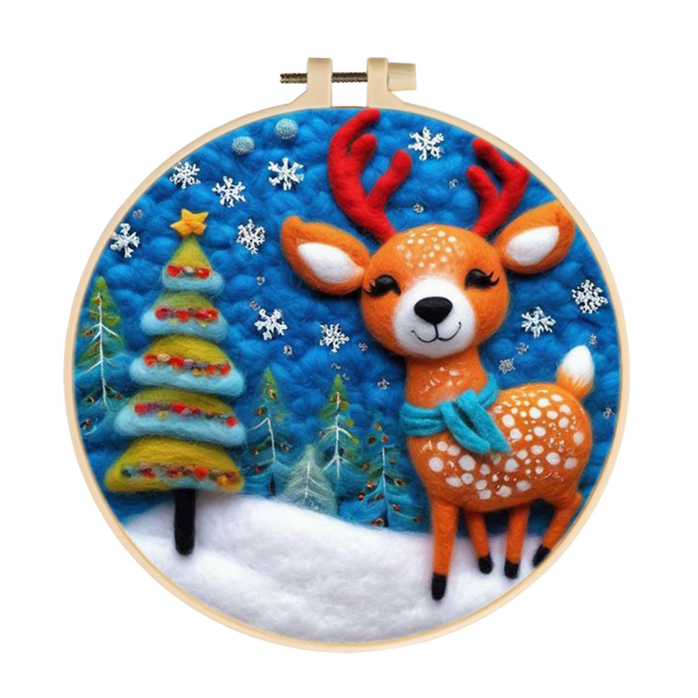 Deer with Blue Scarf Wool Needle Felting Painting Kit