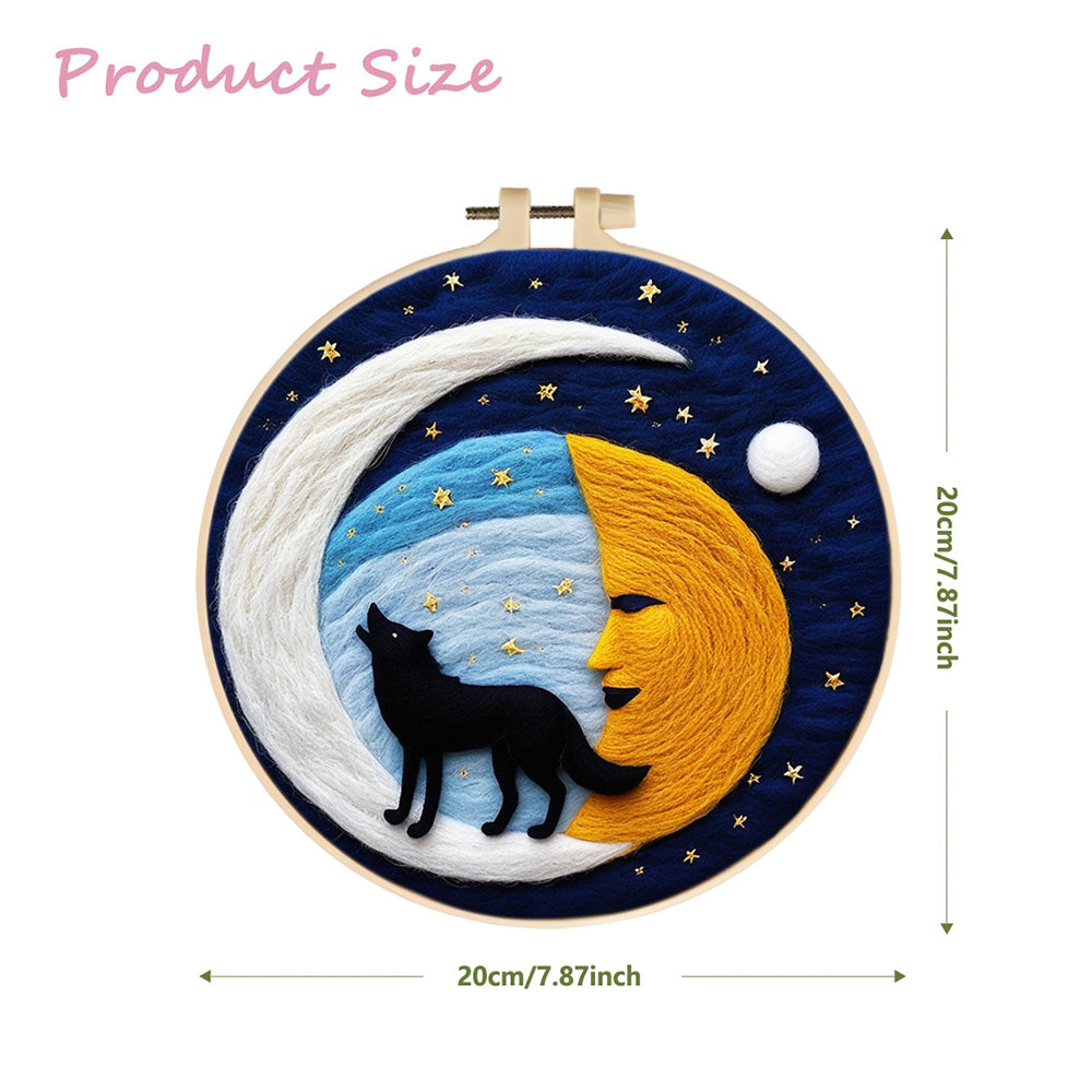 Starry Night and Black Wolf Wool Needle Felting Painting Kit