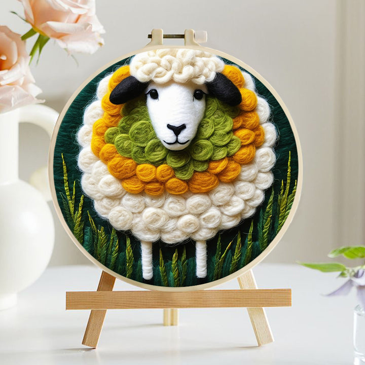 Fluffy Sheep Standing in Grass Wool Needle Felting Painting Kit