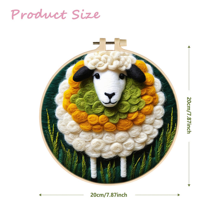 Fluffy Sheep Standing in Grass Wool Needle Felting Painting Kit