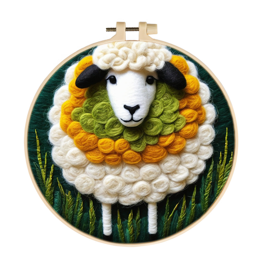 Fluffy Sheep Standing in Grass Wool Needle Felting Painting Kit