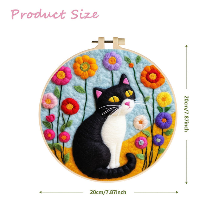 Cat and Colorful Wildflowers Wool Needle Felting Painting Kit
