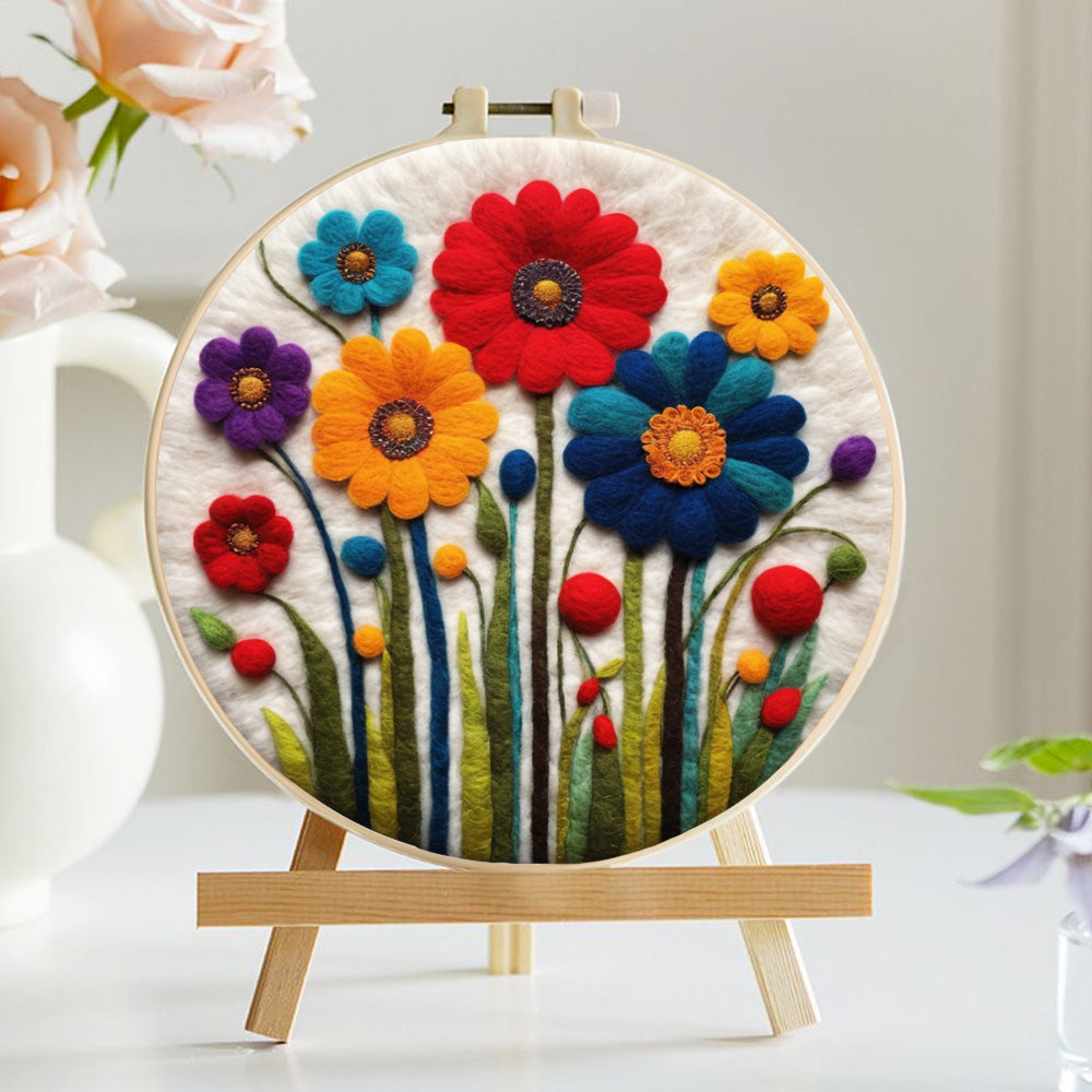 Colorful Wild Chrysanthemums Wool Needle Felting Painting Kit