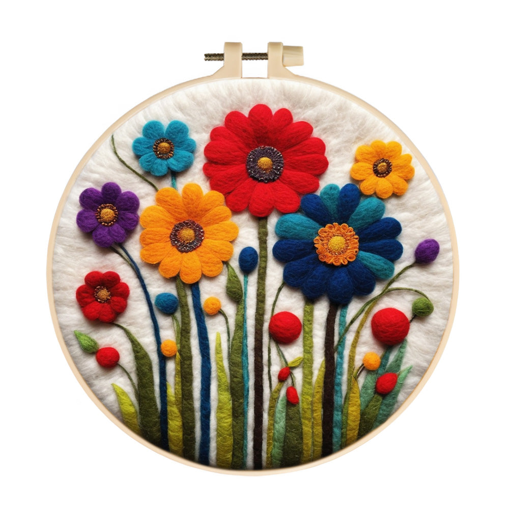Colorful Wild Chrysanthemums Wool Needle Felting Painting Kit