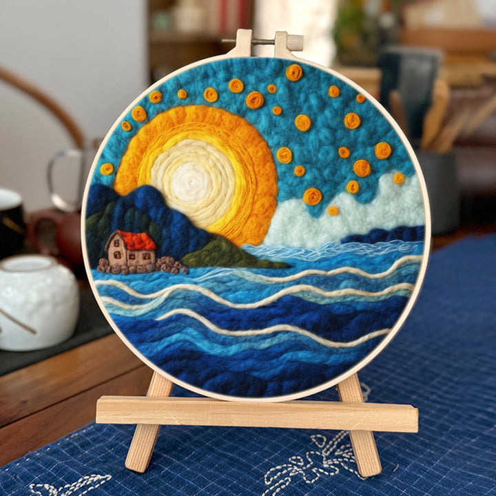 Golden Sun and Azure Sea Wool Needle Felting Painting Kit