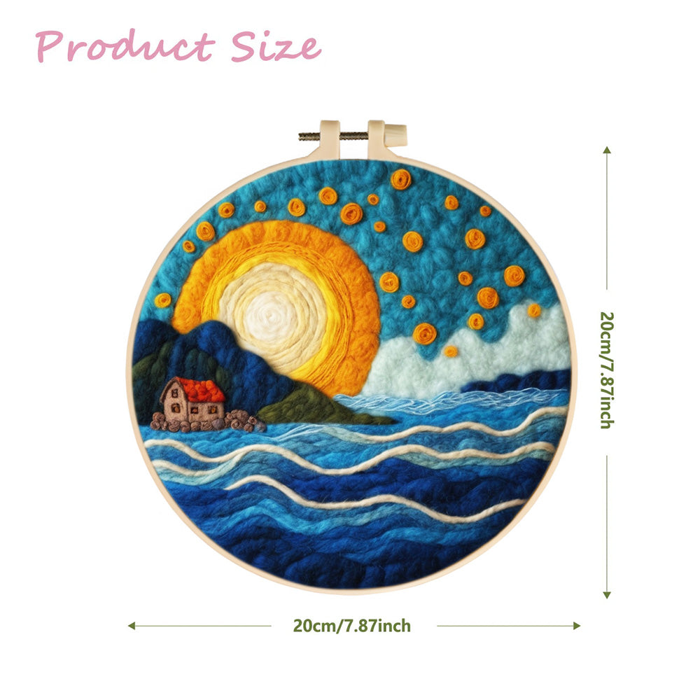 Golden Sun and Azure Sea Wool Needle Felting Painting Kit