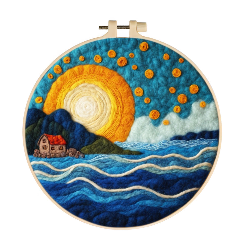 Golden Sun and Azure Sea Wool Needle Felting Painting Kit