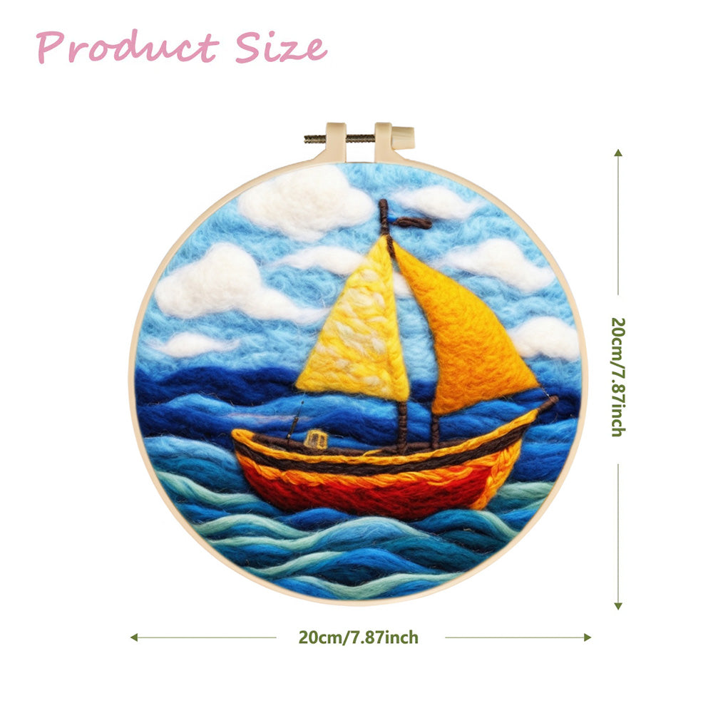 Orange Sailboat on the Sea Wool Needle Felting Painting Kit