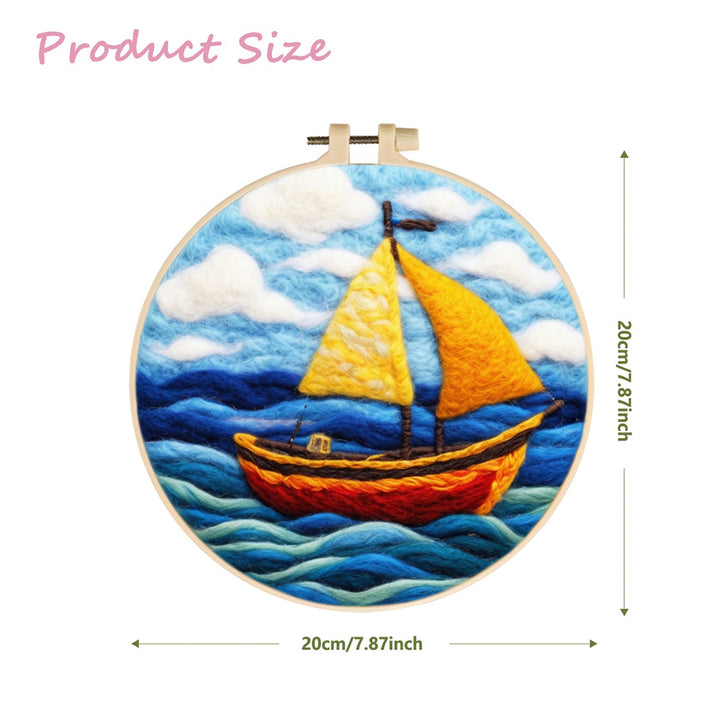 Orange Sailboat on the Sea Wool Needle Felting Painting Kit
