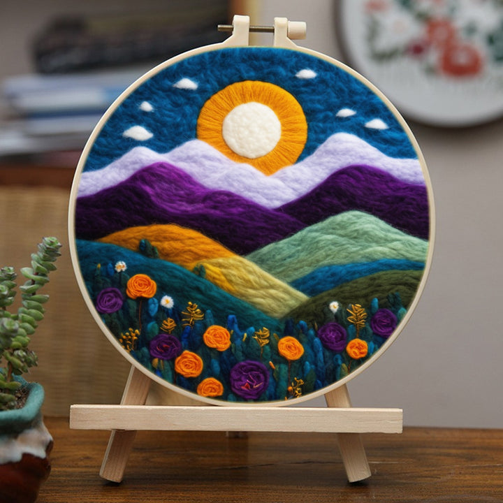 Colorful Mountains and Flowers Wool Needle Felting Painting Kit