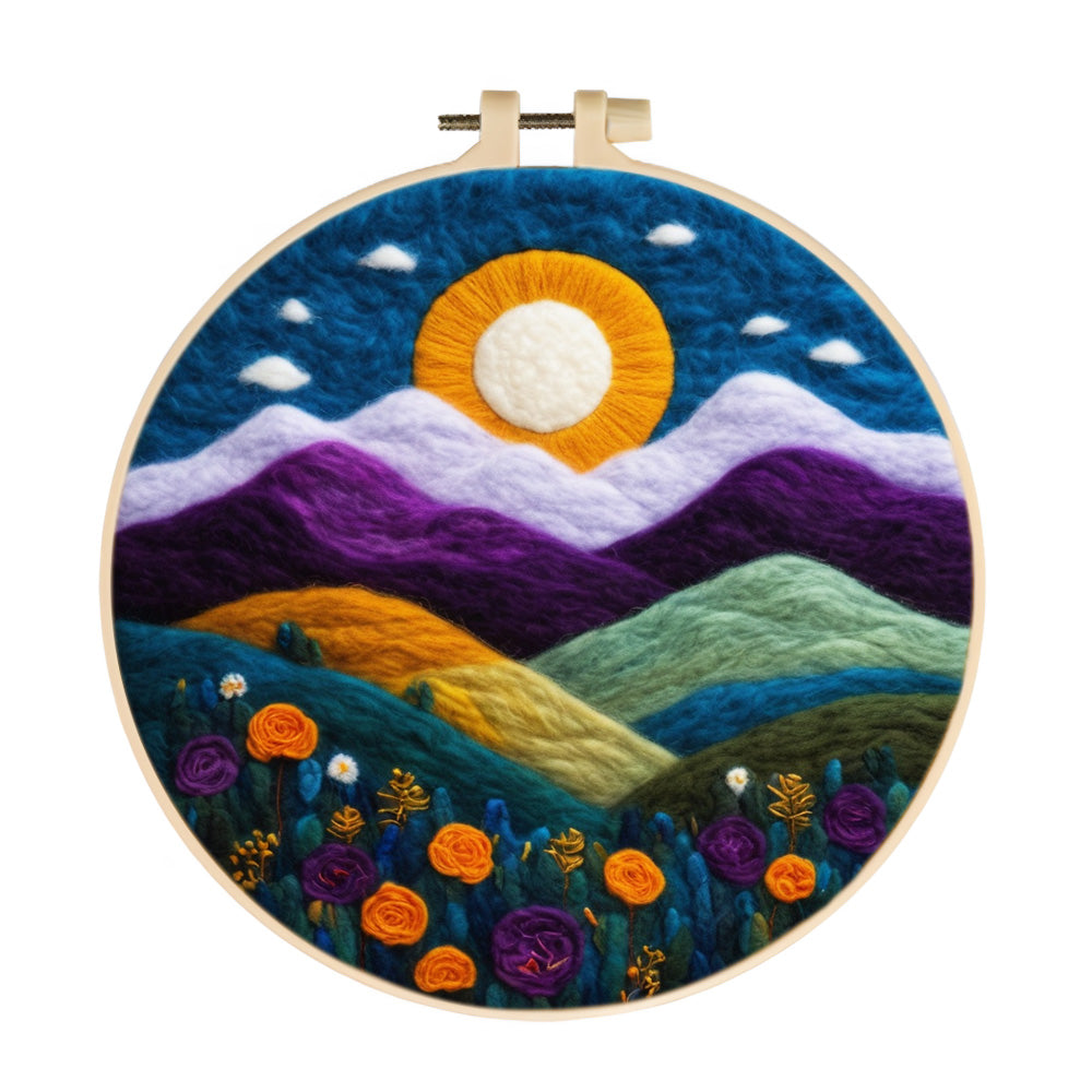 Colorful Mountains and Flowers Wool Needle Felting Painting Kit