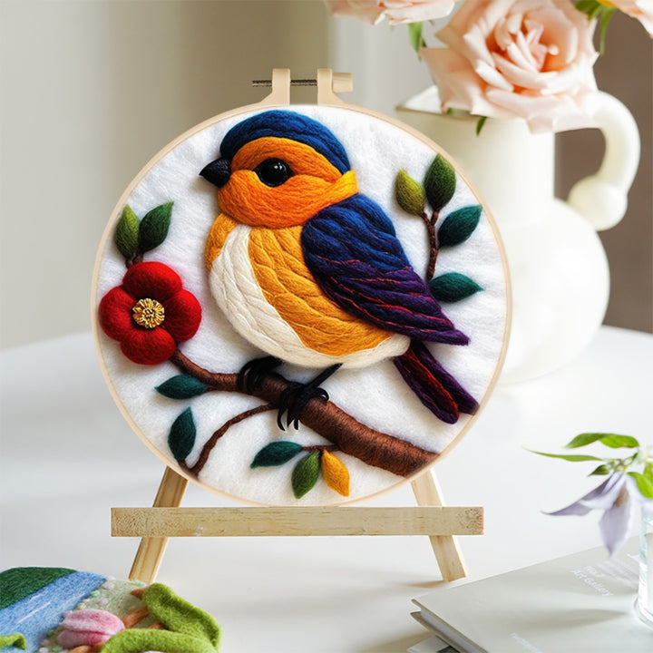 Bird on the Flowering Branches Wool Needle Felting Painting Kit