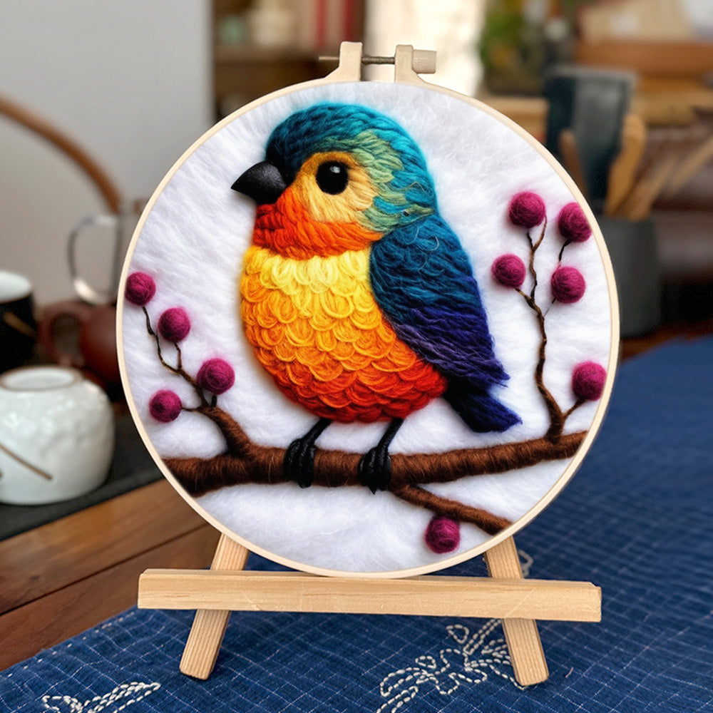 Orange-Blue Bird Wool Needle Felting Painting Kit