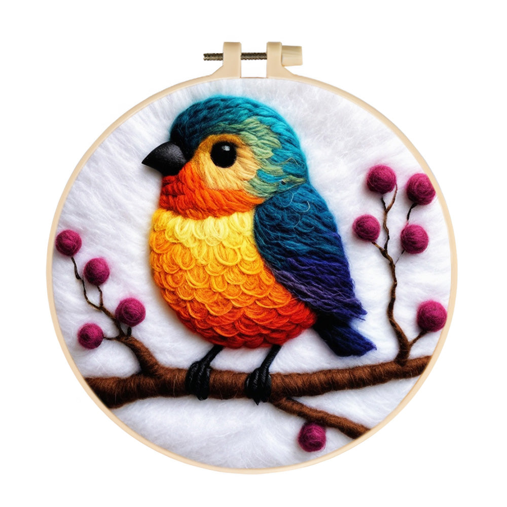 Orange-Blue Bird Wool Needle Felting Painting Kit