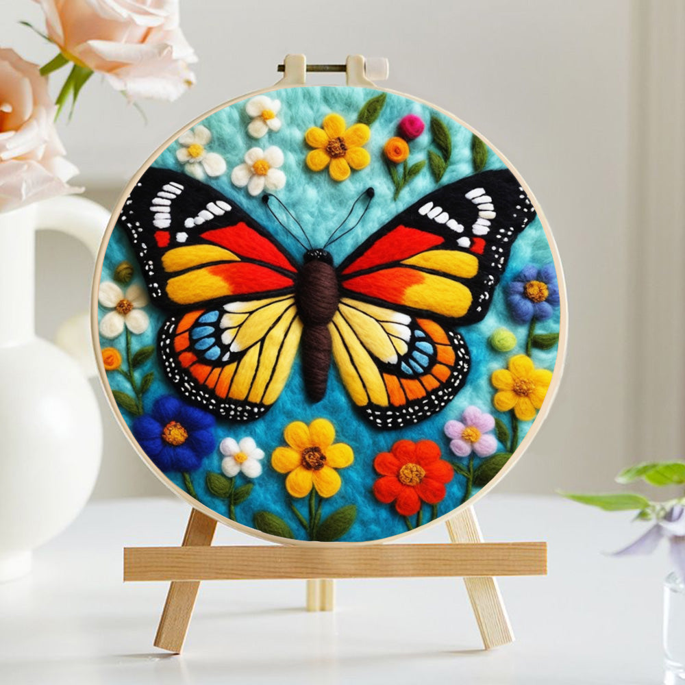 Colorful Butterfly among Flowers Wool Needle Felting Painting Kit