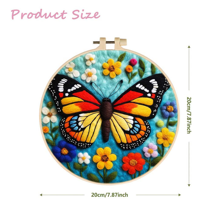 Colorful Butterfly among Flowers Wool Needle Felting Painting Kit