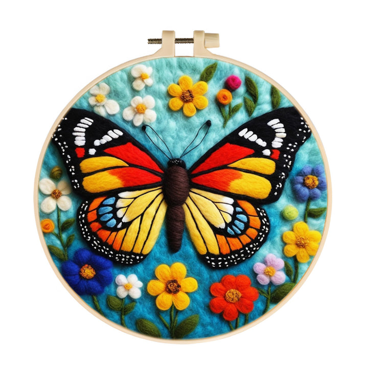 Colorful Butterfly among Flowers Wool Needle Felting Painting Kit