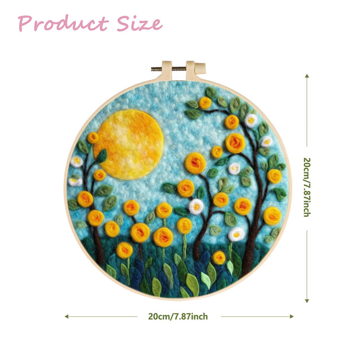 Yellow Flowering Trees and a Full Moon Wool Needle Felting Painting Kit
