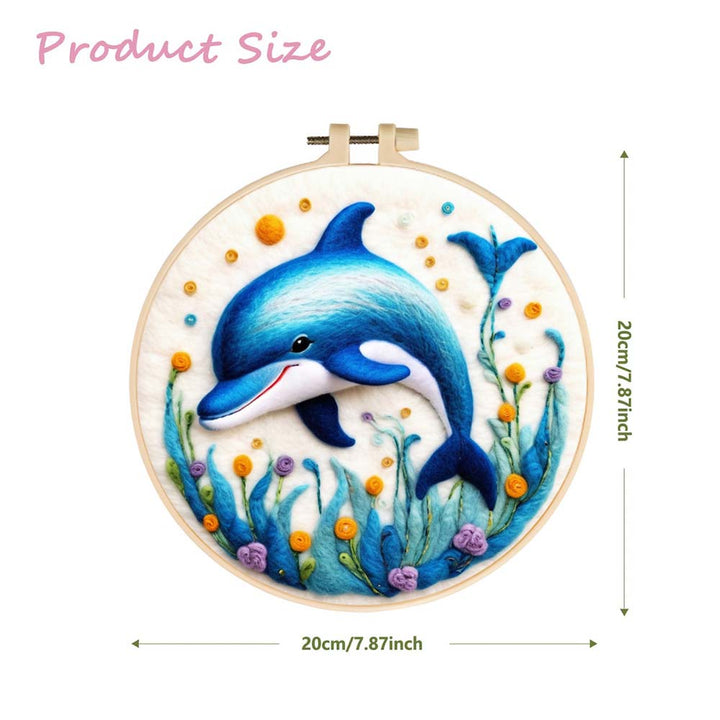 Blue Dolphin and Flowers Wool Needle Felting Painting Kit