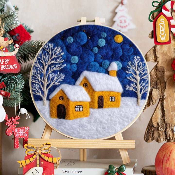 Snowy Cottages Wool Needle Felting Painting Kit
