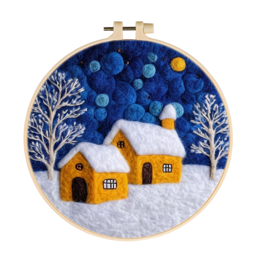 Snowy Cottages Wool Needle Felting Painting Kit
